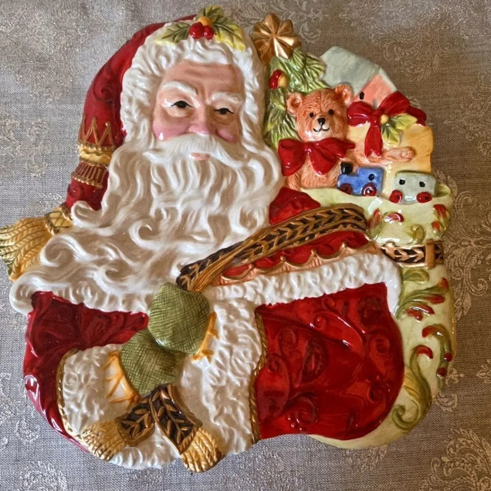 🎄🛍❤️ VINTAGE FITZ & FLOYD DAMASK HOLIDAY SANTA CANAPE PLATE